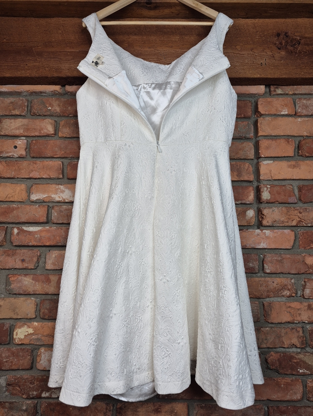1861 White Embossed Textured Fit & Flare Dress XXL Bridal Jacquard - Picture 5 of 7